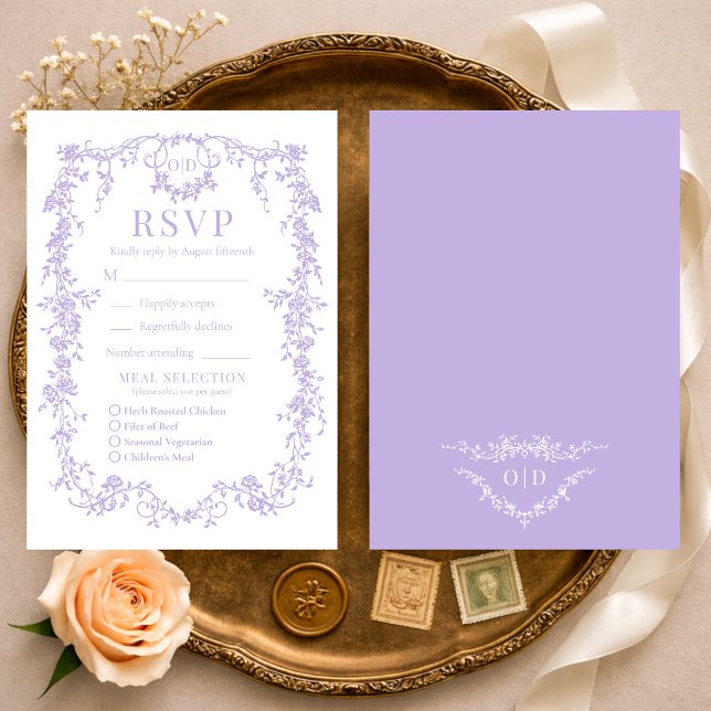 French Victorian Purple Lilac Wedding RSVP Meal OSA Kort (Skapare uppladdad)