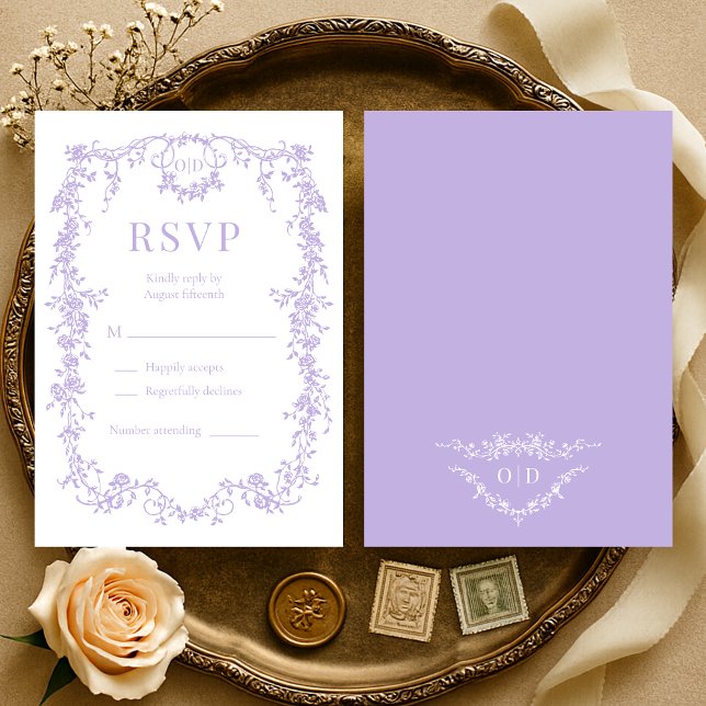 French Victorian Purple Lilac Wedding RSVP  OSA Kort (Skapare uppladdad)