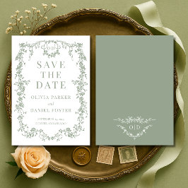 French Victorian Sage Green Wedding Save the Date Spara Datumet
