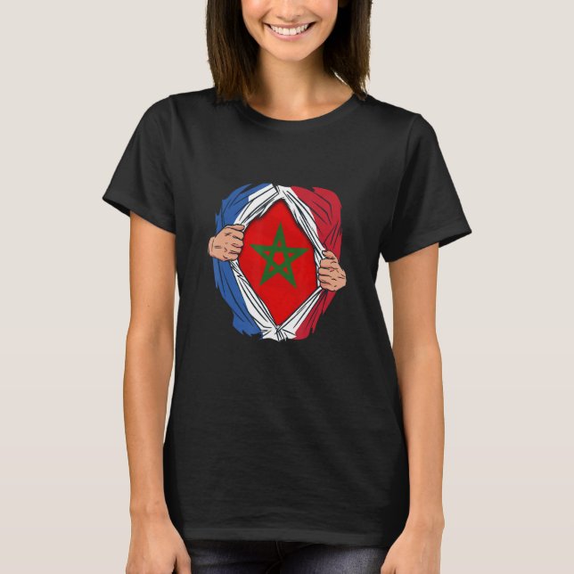 French with Moroccan roots Maroc Flag with France T Shirt (Framsida)