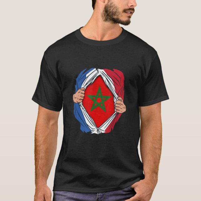 French with Moroccan roots Maroc Flag with France T Shirt (Framsida)