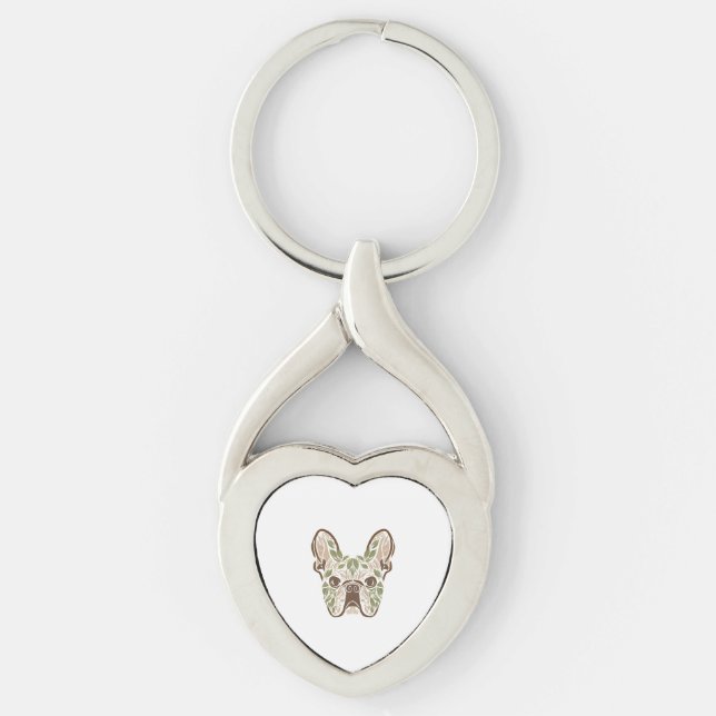 Frenchie art twisted heart silverfärgad nyckelring (Framsidan)