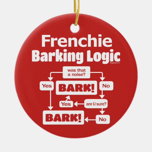 Frenchie Barking Logic Julgransprydnad Keramik (Framsidan)