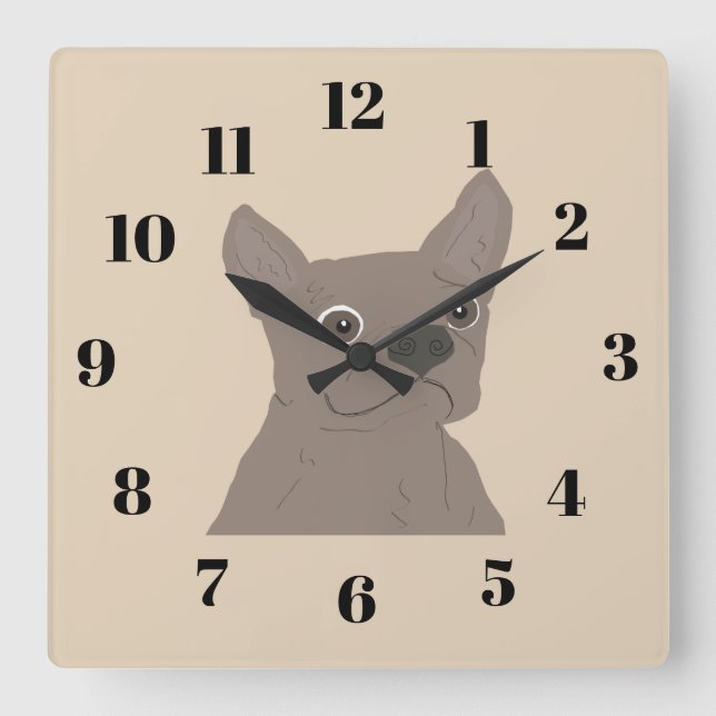 Frenchie, beige fyrkantig klocka (Framsida)