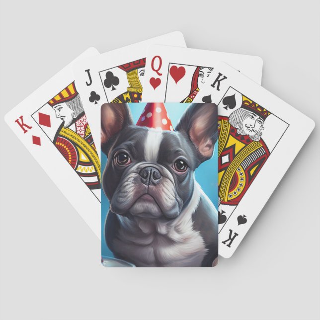Frenchie Birthday Bash: A Cute Fransk Bulldog Casinokort (Baksidan)