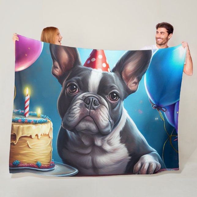 Frenchie Birthday Bash: A Cute Fransk Bulldog Fleecefilt (På plats)