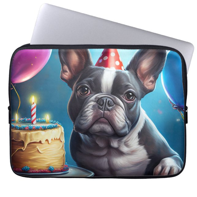 Frenchie Birthday Bash: A Cute Fransk Bulldog Laptop Fodral (Framsidan)