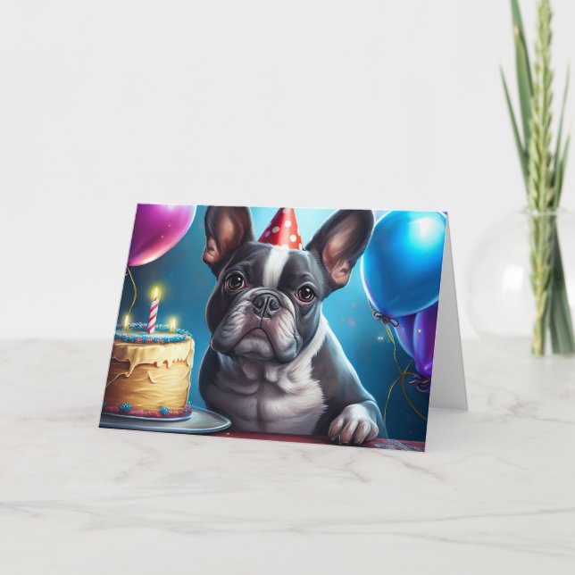 Frenchie Birthday Bash: A Cute Fransk Bulldog Tack Kort (Framsida)