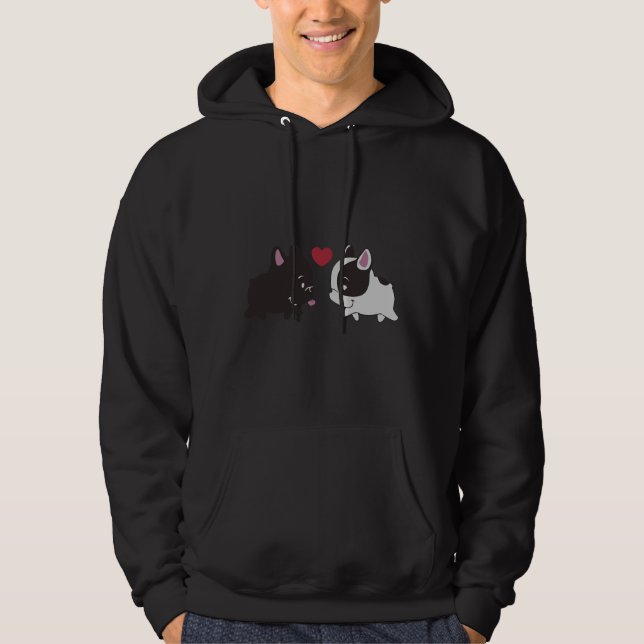 Frenchie Black and White Frenchie Family Fransk Bu Hoodie (Framsida)
