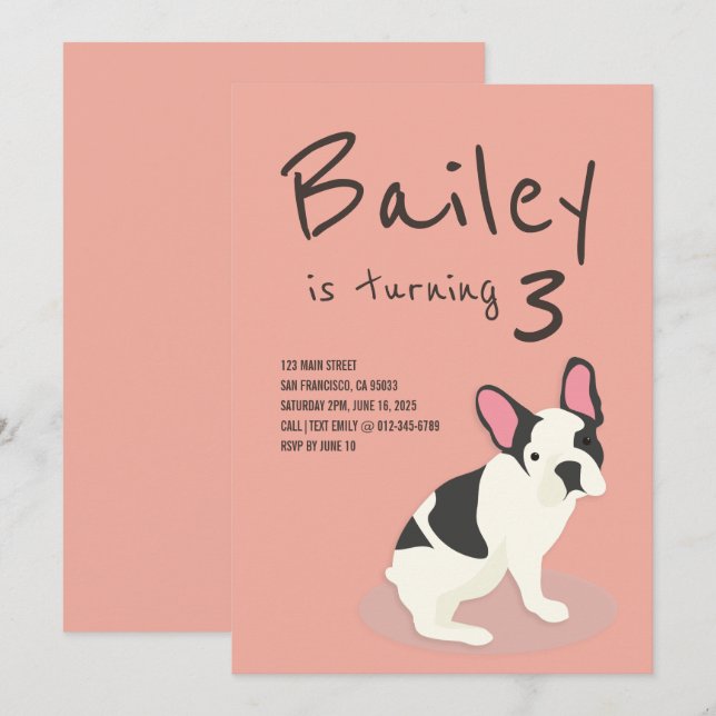 Frenchie Bulldog Puppy Hund Birthday-inbjudan Inbjudningar (Fram/baksida)