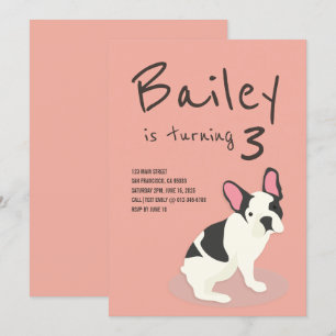Frenchie Bulldog Puppy Hund Birthday-inbjudan Inbjudningar