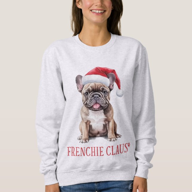Frenchie Claus Cute Fransk Bulldog jul T Shirt (Framsida)