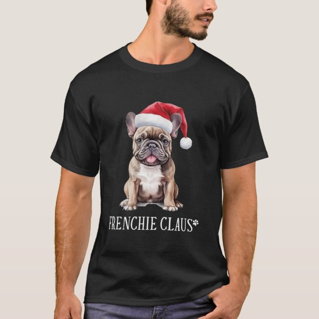 Frenchie Claus Funny jul Hund Pun Fransk Bull T Shirt (Framsida)