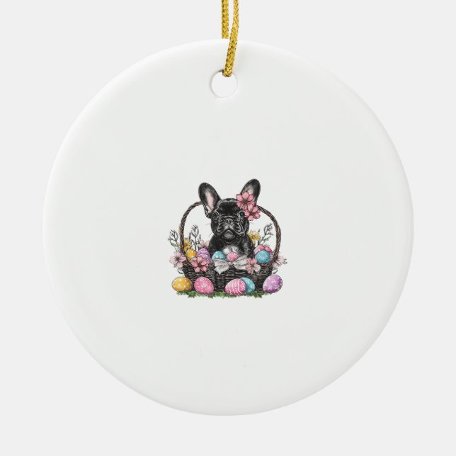 Frenchie Dog Easter Frenchie Dog Eggs Artwork T-Sh Julgransprydnad Keramik (Framsidan)