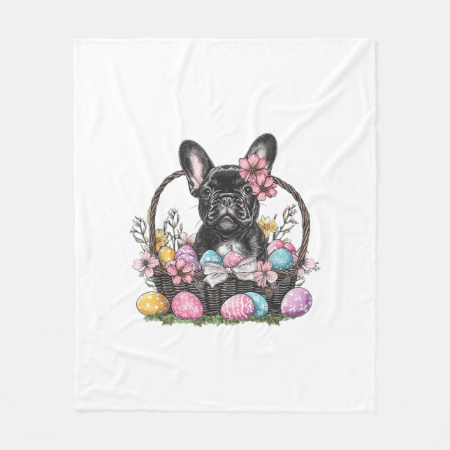Frenchie Dog Påsk Frenchie Dog Ägg Konst T-Shirt Fleecefilt (Framsidan)