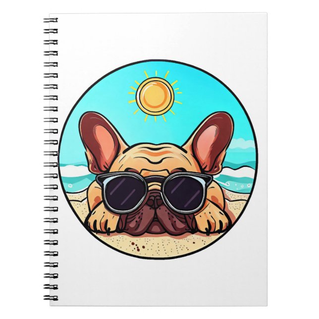 Frenchie Enjoying Beach Anteckningsbok (Framsidan)