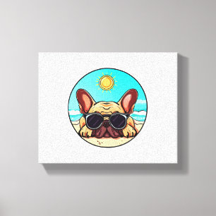 Frenchie Enjoying Beach Canvastryck
