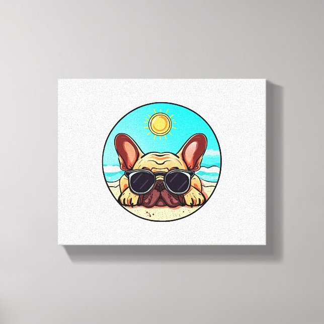 Frenchie Enjoying Beach Canvastryck (Framsida)