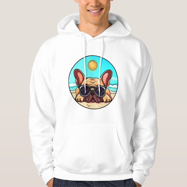 Frenchie Enjoying Beach Hoodie (Framsida)