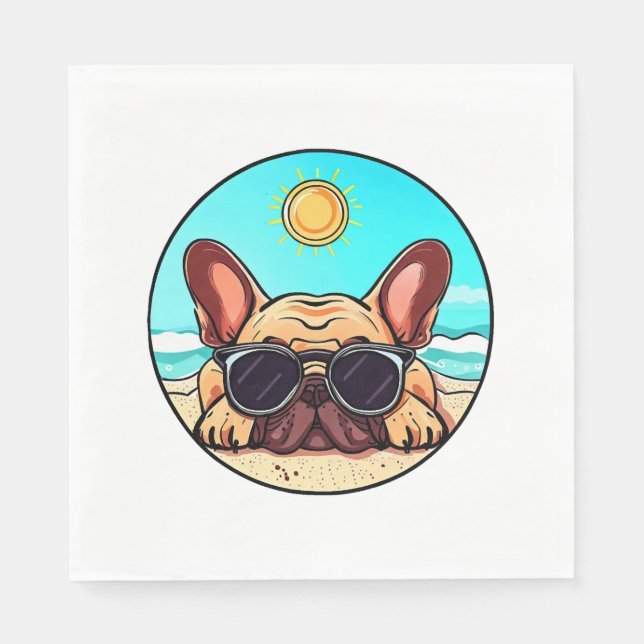 Frenchie Enjoying Beach Pappersservett (Framsidan)