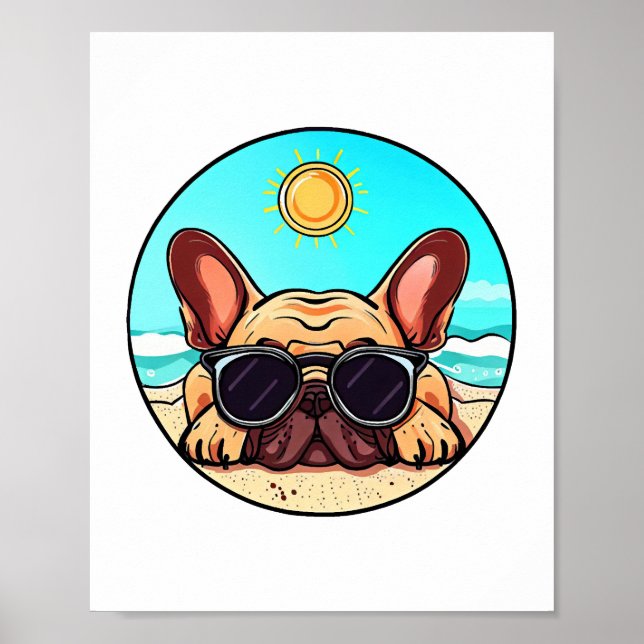 Frenchie Enjoying Beach Poster (Framsidan)
