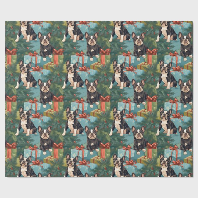 Frenchie Festive Puppy-jul Presentpapper (Seam)