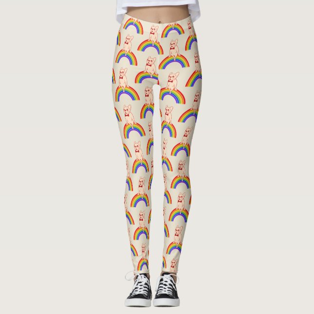 Frenchie firar pridemånad på LGBTQ-regnbågen Leggings (Framsida)