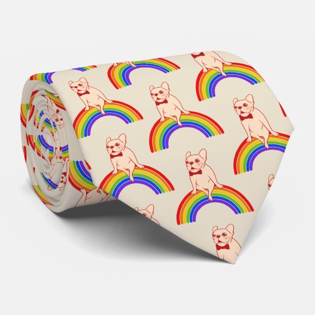 Frenchie firar pridemånad på LGBTQ-regnbågen Slips (Rullad)