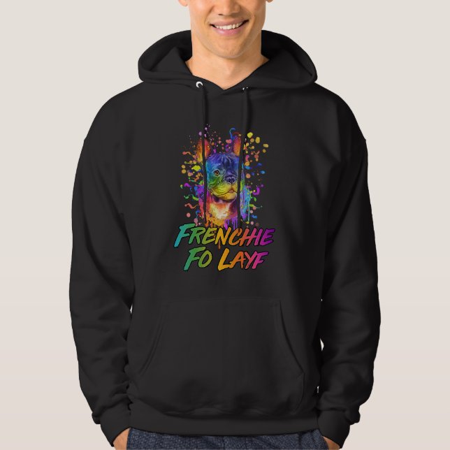 Frenchie Fo Layf Rescue Dog French Bulldog Adopt Hoodie (Framsida)