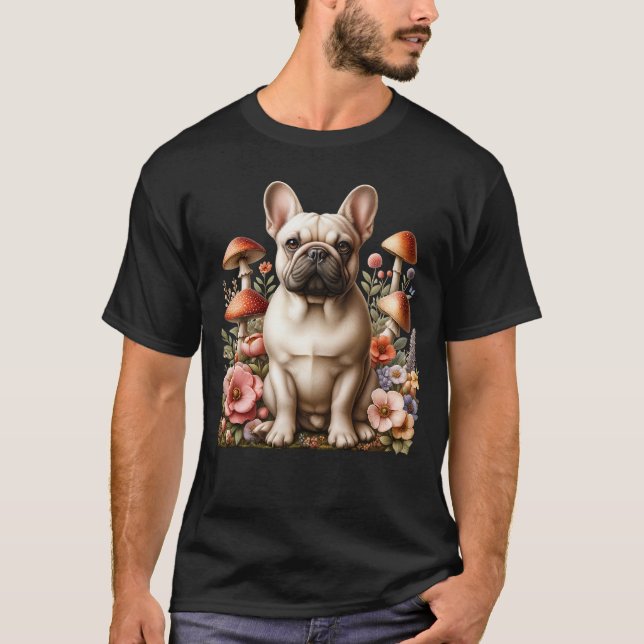 Frenchie Fransk Bulldog Aesthetic Mushroom T Shirt (Framsida)