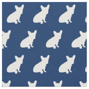 Frenchie Fransk Bulldog Hund Silhouette Navy Blue Tyg