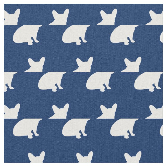 Frenchie Fransk Bulldog Hund Silhouette Navy Blue Tyg (Närbild)