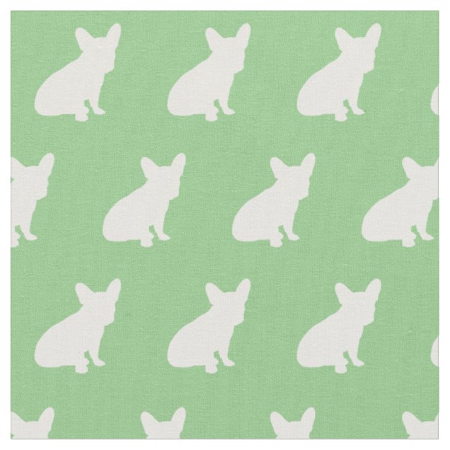 Frenchie Fransk Bulldog Hund Silhouette Sage Grönt Tyg (Närbild)