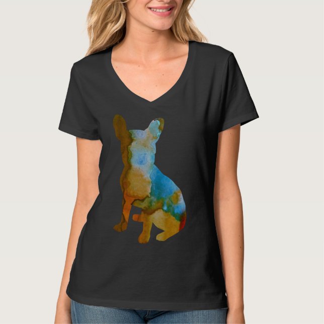 Frenchie Fransk Bulldog Hund Silhouette T Shirt (Framsida)