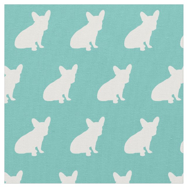 Frenchie Fransk Bulldog Hund Silhouette Teal Tyg (Närbild)