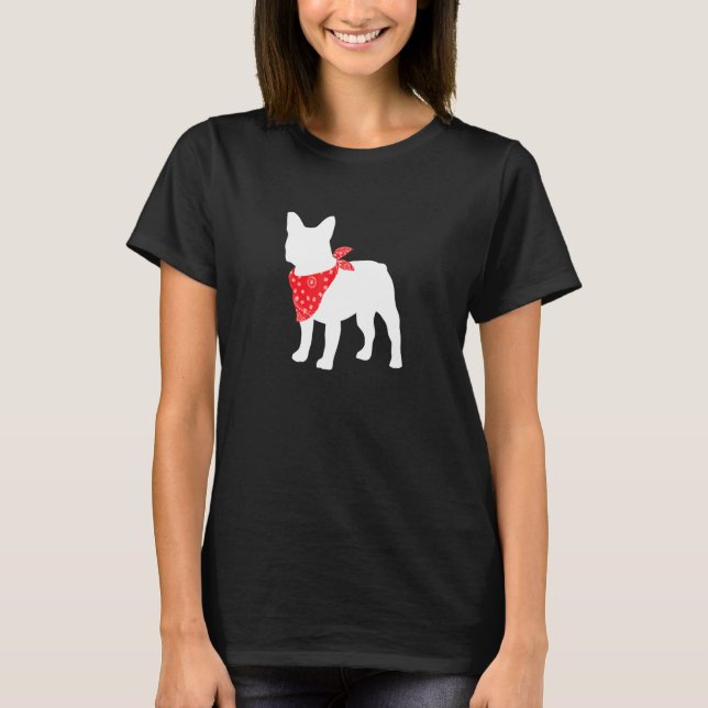 Frenchie Fransk Bulldog Hund Wearing Red Bandana T Shirt (Framsida)