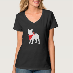 Frenchie Fransk Bulldog Hund Wearing Red Bandana T Shirt