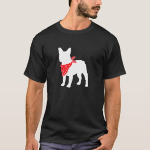 Frenchie Fransk Bulldog Hund Wearing Red Bandana T Shirt