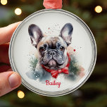 Frenchie Fransk Bulldog jul Ornament<br><div class="desc">Cute Fransk Bulldog julprydnad för din frenchie! Ursprunglig vattenfärgskonst av Nicole. Anpassa med ett eget namn.</div>