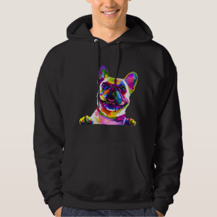 Frenchie Fransk Bulldog Pop Art Porträtt Bouledogu Hoodie