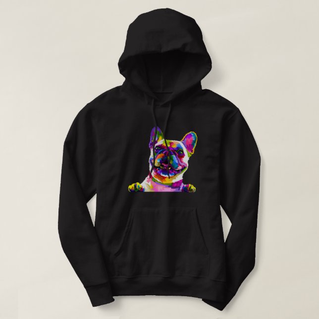 Frenchie Fransk Bulldog Pop Art Porträtt Bouledogu Hoodie (Design framsida)