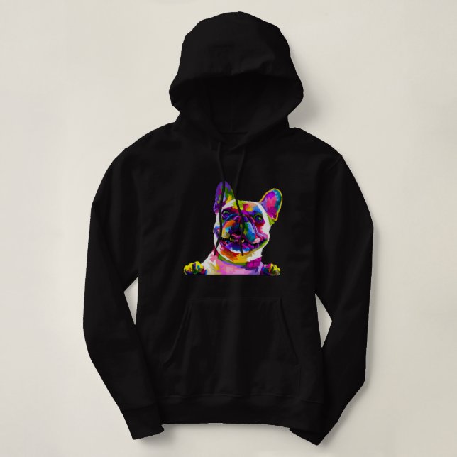 Frenchie Fransk Bulldog Pop Art Porträtt Bouledogu T Shirt (Design framsida)