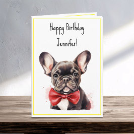Frenchie Fransk Bulldog Puppy Hund Birthday Namn Kort