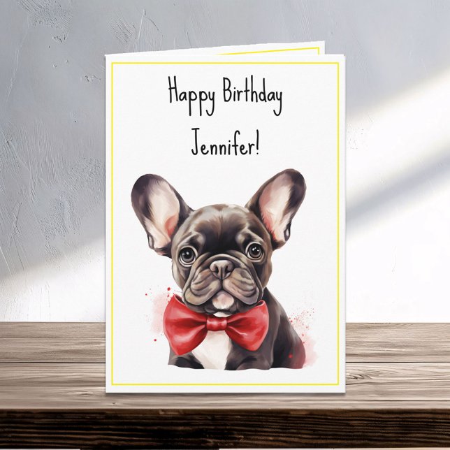 Frenchie Fransk Bulldog Puppy Hund Birthday Namn Kort (Skapare uppladdad)