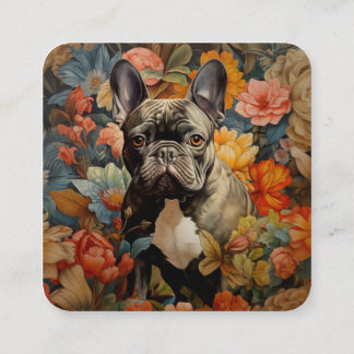 Frenchie Fransk Bulldog Vintage Blommigt Fyrkantigt Visitkort