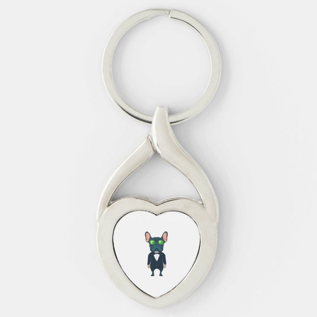 Frenchie Gangster Twisted Heart Silverfärgad Nyckelring (Framsidan)