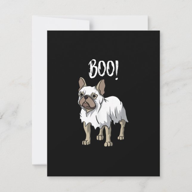 Frenchie Ghost Costume Funny Bulldog Halloween Tack Kort (Framsida)