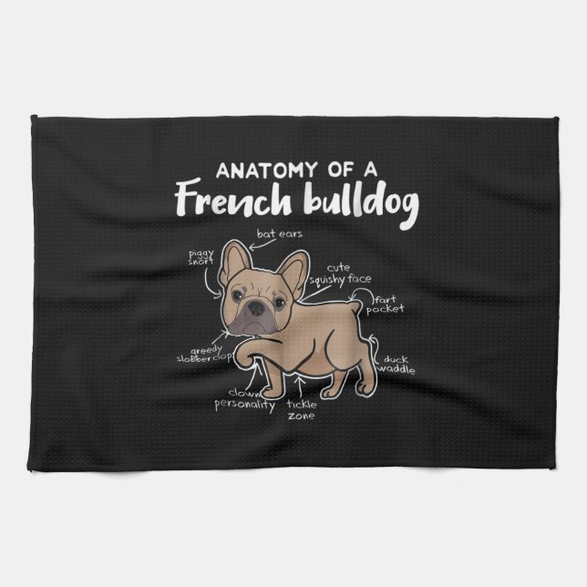 Frenchie Gift| Anatomi hos en Fransk bulldog-gåva Kökshandduk (Horisontell)