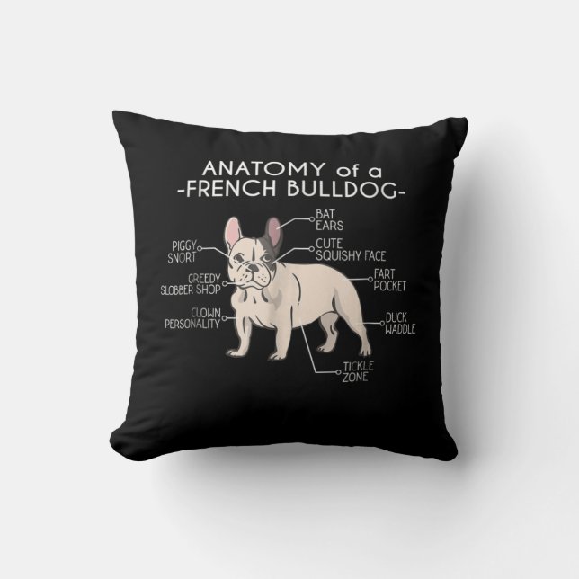 Frenchie Gift | Anatomi hos en Fransk Bulldog Kudde (Framsida)