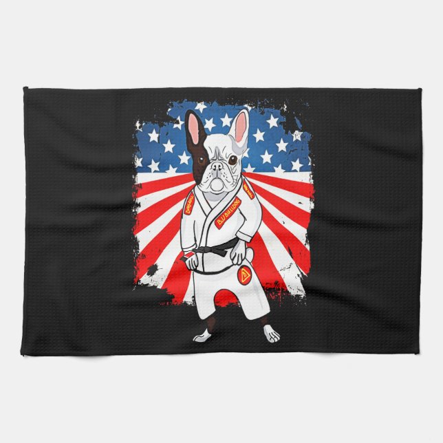 Frenchie Gift | Cute Fransk Bulldog USA flagga Kökshandduk (Horisontell)